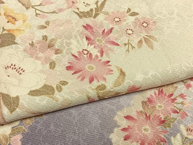 平和屋着物●豪華振袖 草花文 暈し染め 銀通し地 ロング丈 正絹 逸品 AABM8361fy