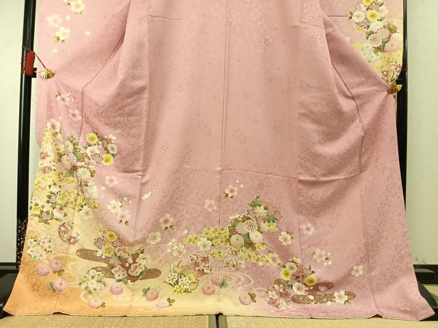 平和屋着物●豪華振袖 雪輪花文 暈し染め 金彩 ロング丈 正絹 逸品 AABM8363fy