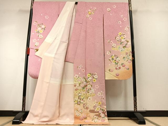 平和屋着物●豪華振袖 雪輪花文 暈し染め 金彩 ロング丈 正絹 逸品 AABM8363fy