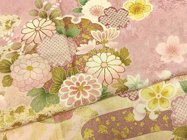 平和屋着物●豪華振袖 雪輪花文 暈し染め 金彩 ロング丈 正絹 逸品 AABM8363fy
