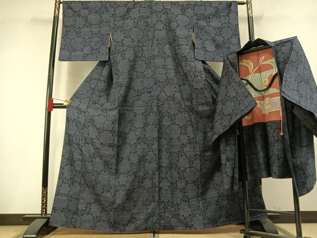 平和屋着物●本場結城紬 重要無形文化財 アンサンブル 100亀甲 雪輪文様 正絹 逸品 AABM8369fy