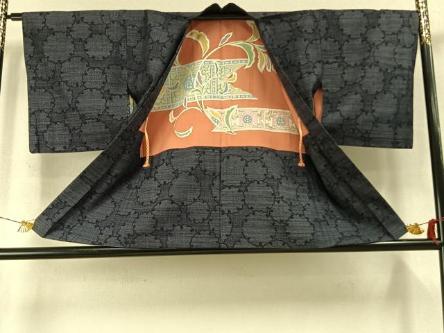 平和屋着物●本場結城紬 重要無形文化財 アンサンブル 100亀甲 雪輪文様 正絹 逸品 AABM8369fy