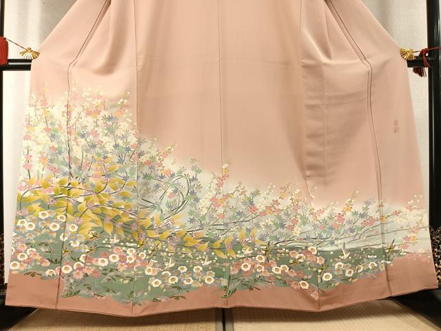 平和屋着物●本加賀友禅作家 百貫華峰 色留袖 花鳥文 暈し染め 正絹 逸品 AABM8371fy