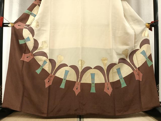 平和屋着物●訪問着 幾何学文様 金彩 金通し地 正絹 逸品 AABM8376fy