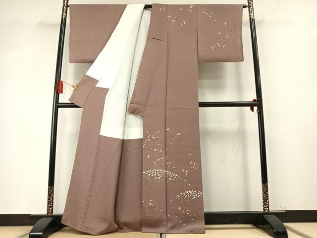 平和屋着物●訪問着 作家物 刺繍 花鳥文 正絹 逸品 AABM8381fy