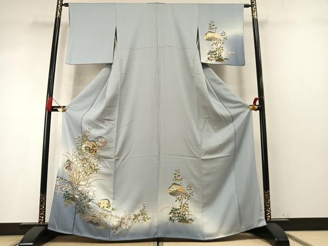 平和屋着物●訪問着 刺繍 草花文 暈し染め 金銀彩 さが美扱い 正絹 逸品 AABM8382fy
