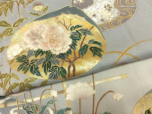 平和屋着物●訪問着 刺繍 草花文 暈し染め 金銀彩 さが美扱い 正絹 逸品 AABM8382fy
