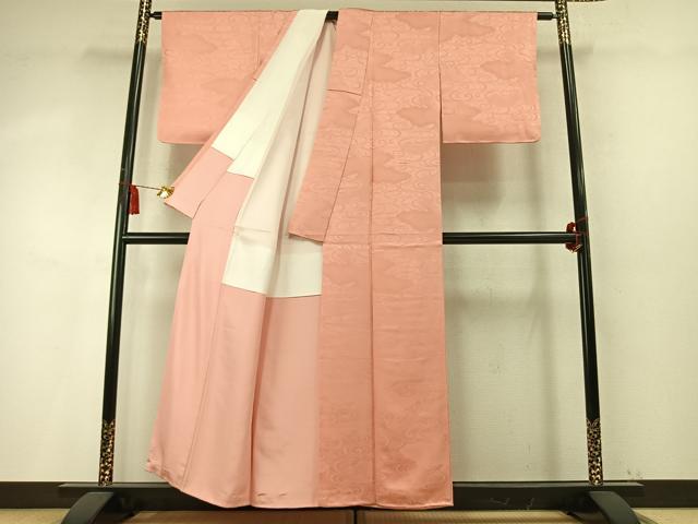 平和屋着物●上質な色無地 雲取り流水地紋 東雲色 正絹 逸品 未使用 AABM8386fy