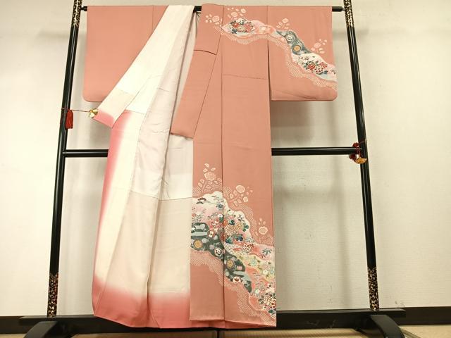 平和屋着物●訪問着 絞り 道長花文 金彩 正絹 逸品 AABM8388fy