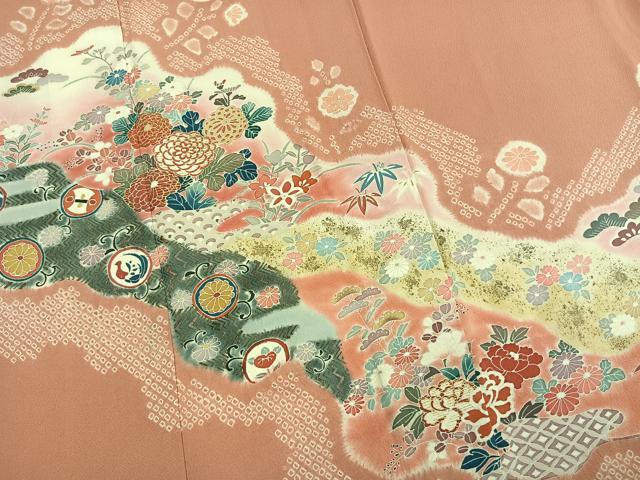 平和屋着物●訪問着 絞り 道長花文 金彩 正絹 逸品 AABM8388fy
