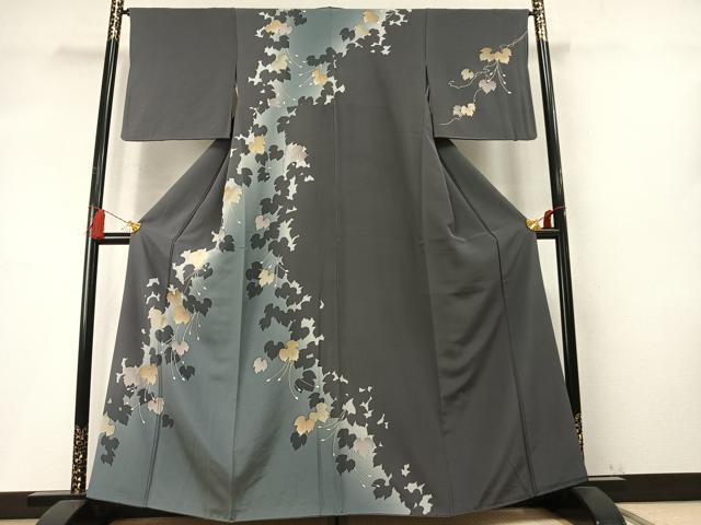 平和屋着物●訪問着 蔦の葉文 シルエット 暈し染め 金彩 正絹 逸品 AABM8394fy