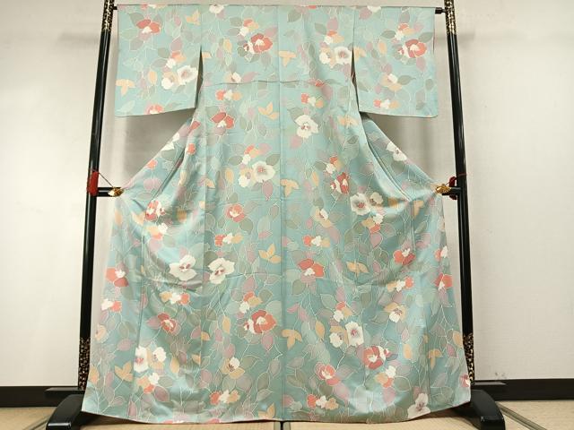 平和屋着物●上質な小紋 地紋起こし 草花文 正絹 逸品 AABM8410fy