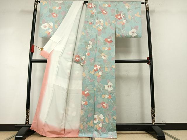 平和屋着物●上質な小紋 地紋起こし 草花文 正絹 逸品 AABM8410fy