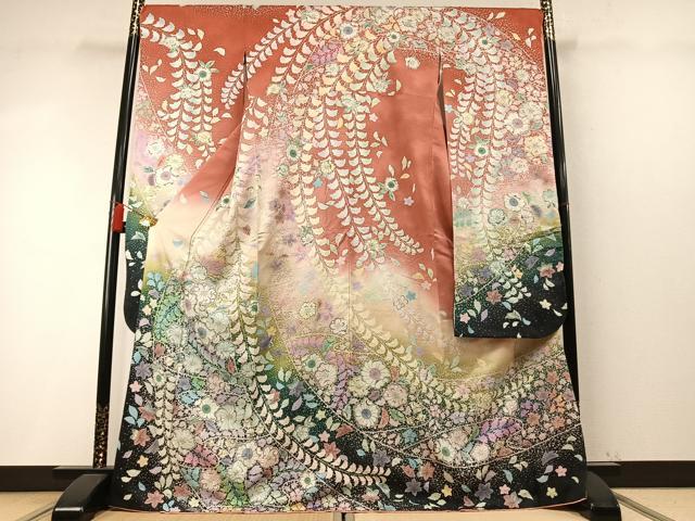 平和屋着物●豪華振袖 絞り 辻が花 暈し染め 銀通し地 正絹 逸品 AABM8428fy