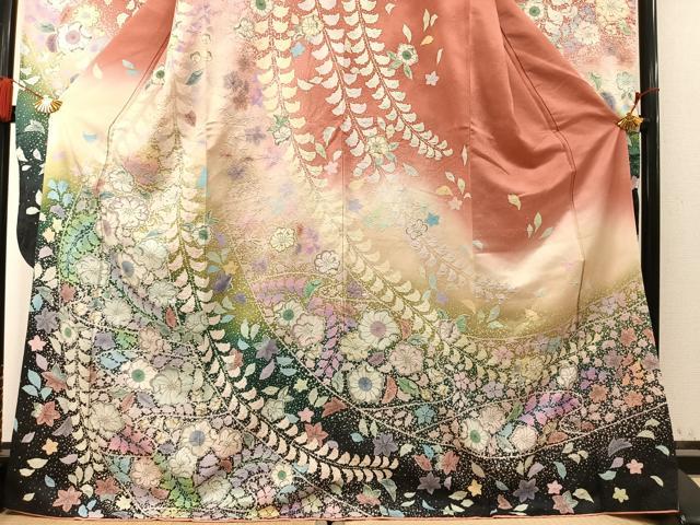 平和屋着物●豪華振袖 絞り 辻が花 暈し染め 銀通し地 正絹 逸品 AABM8428fy