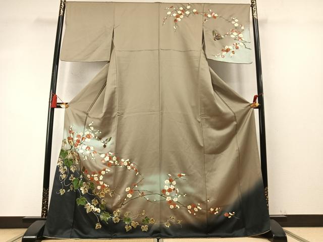 平和屋着物●訪問着 作家物 飛鳥枝梅蔦の葉文 暈し染め 金彩 正絹 逸品 AABM8433fy