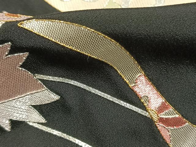 平和屋着物●豪華黒留袖 駒刺繍 飛鳥花文 金銀糸 正絹 逸品 AABM8436fy