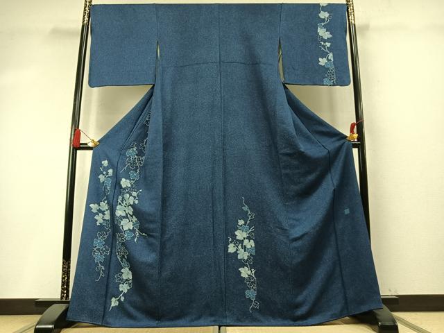 平和屋着物●無形文化財保持者 古庄理一郎 本藍染め 訪問着 葡萄蔦の葉文 正絹 逸品 AABM8439fy