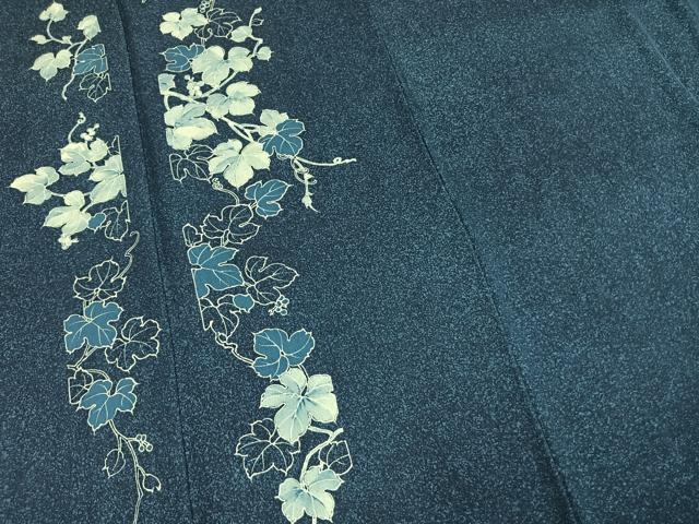 平和屋着物●無形文化財保持者 古庄理一郎 本藍染め 訪問着 葡萄蔦の葉文 正絹 逸品 AABM8439fy