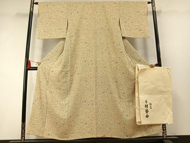 平和屋着物●銀座伊勢由 上質な小紋 草花文 たとう紙付き 正絹 逸品 AABM8442fy