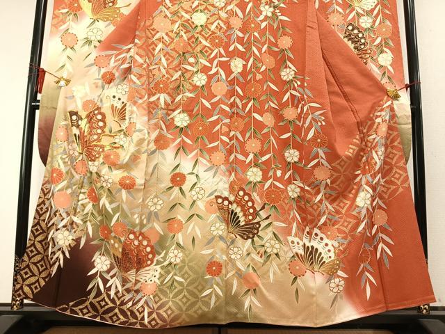 平和屋着物●豪華振袖 駒刺繍 花蝶文 暈し染め 金彩 正絹 逸品 AABM8447fy