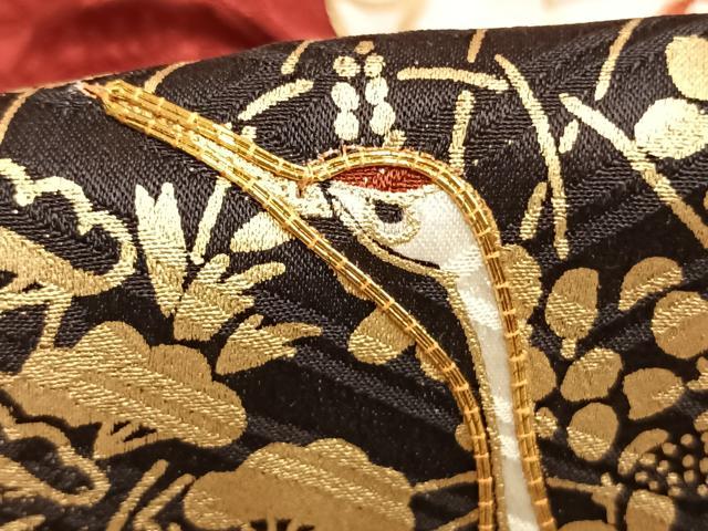 平和屋着物●豪華振袖 駒刺繍 雲取り飛鶴梅文 金彩 正絹 逸品 AABM8449fy