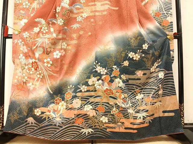 平和屋着物●豪華振袖 花鳥文 暈し染め 金銀彩 正絹 逸品 AABM8451fy