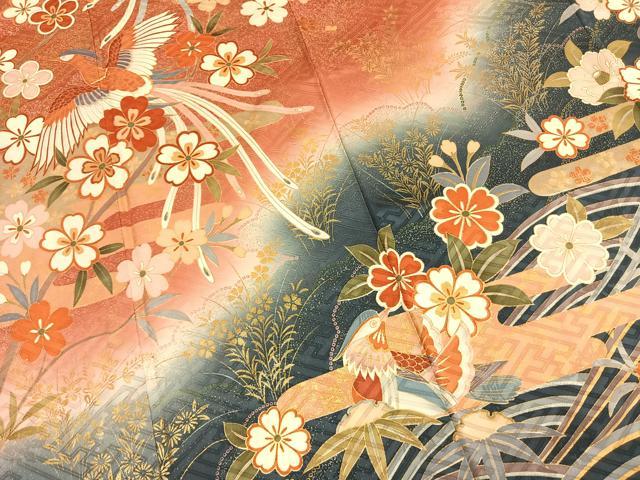 平和屋着物●豪華振袖 花鳥文 暈し染め 金銀彩 正絹 逸品 AABM8451fy