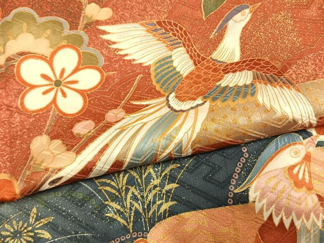 平和屋着物●豪華振袖 花鳥文 暈し染め 金銀彩 正絹 逸品 AABM8451fy