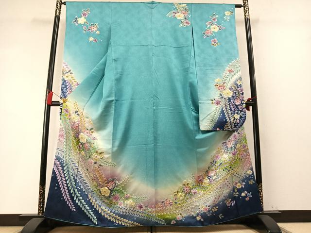 平和屋着物●豪華振袖 作家物 辻が花 絞り 暈し染め 銀通し地 さが美扱い 正絹 逸品 AABM8453fy