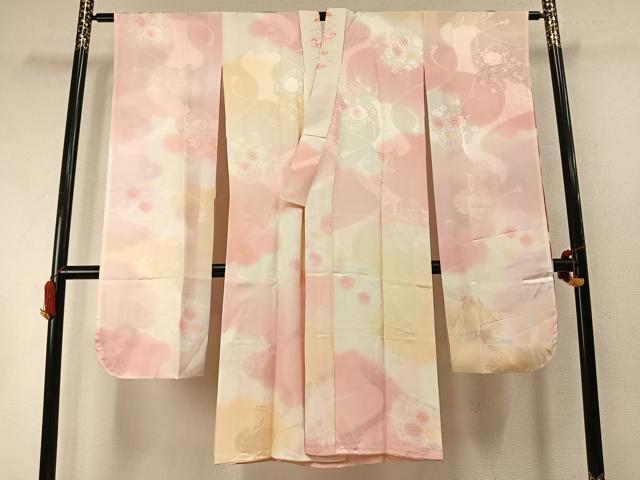 平和屋着物●振袖用長襦袢袷 陶器花地紋 暈し染め 半衿刺繍 正絹 逸品 AABM8461fy