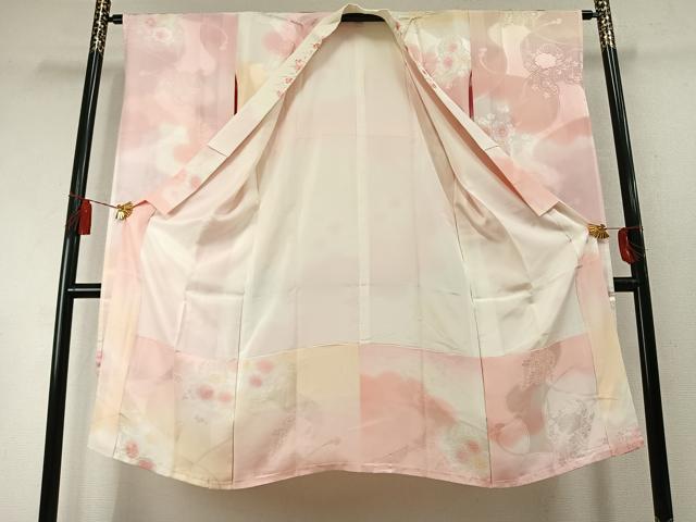 平和屋着物●振袖用長襦袢袷 陶器花地紋 暈し染め 半衿刺繍 正絹 逸品 AABM8461fy