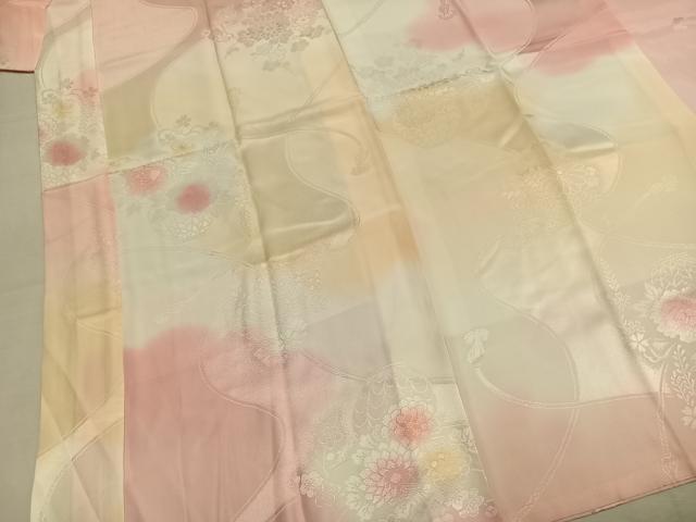 平和屋着物●振袖用長襦袢袷 陶器花地紋 暈し染め 半衿刺繍 正絹 逸品 AABM8461fy