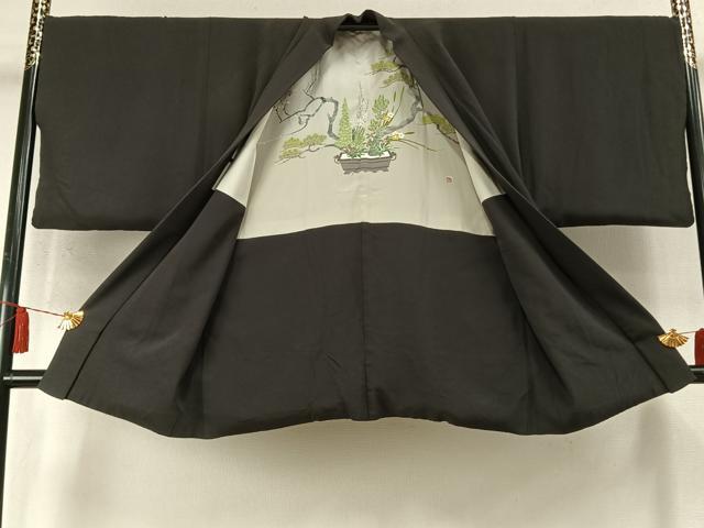 平和屋着物●男性 銀座もとじ 長羽織 黒地 正絹 逸品 AABM8467fy