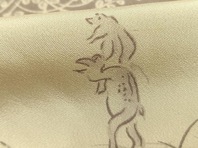 平和屋着物●銀座もとじ 長襦袢無双仕立て 横段鳥獣戯画文 反端付き 正絹 逸品 AABM8468fy