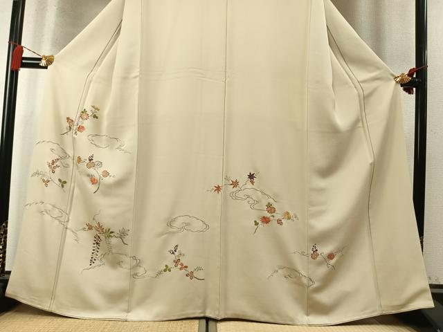 平和屋着物●訪問着 駒刺繍 草花文 正絹 逸品 AABM8485fy