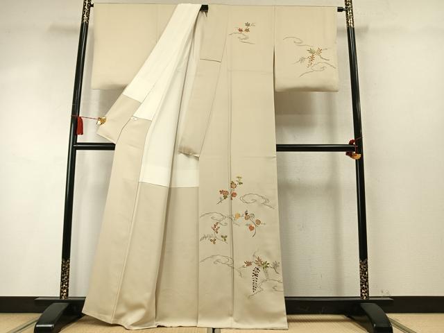 平和屋着物●訪問着 駒刺繍 草花文 正絹 逸品 AABM8485fy