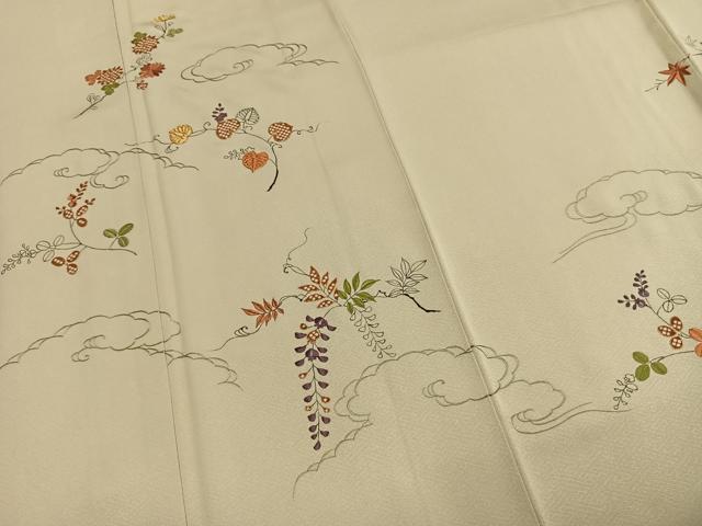 平和屋着物●訪問着 駒刺繍 草花文 正絹 逸品 AABM8485fy
