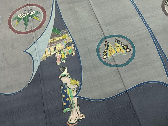 平和屋着物●アトリエ曲亭 訪問着 紬地 人物風景文 正絹 逸品 AABM8489fy