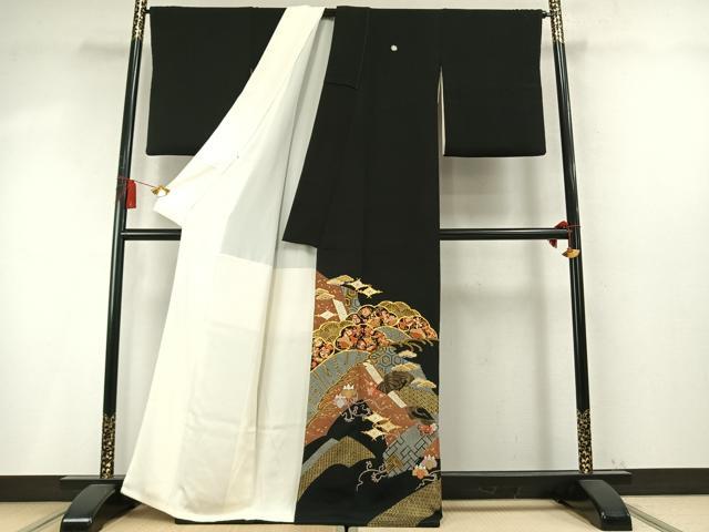 平和屋着物●創業460年・千總 黒留袖 駒刺繍 宝尽くし松花文 金糸 金彩 大丸扱い 正絹 逸品 AABM8497fy