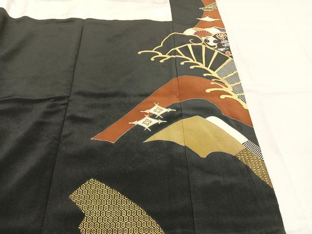 平和屋着物●創業460年・千總 黒留袖 駒刺繍 宝尽くし松花文 金糸 金彩 大丸扱い 正絹 逸品 AABM8497fy
