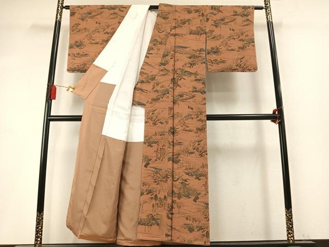 平和屋着物●上質な小紋 人物風景文 正絹 逸品 未使用 AABM8501fy