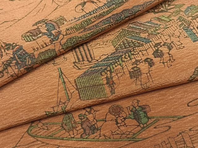 平和屋着物●上質な小紋 人物風景文 正絹 逸品 未使用 AABM8501fy