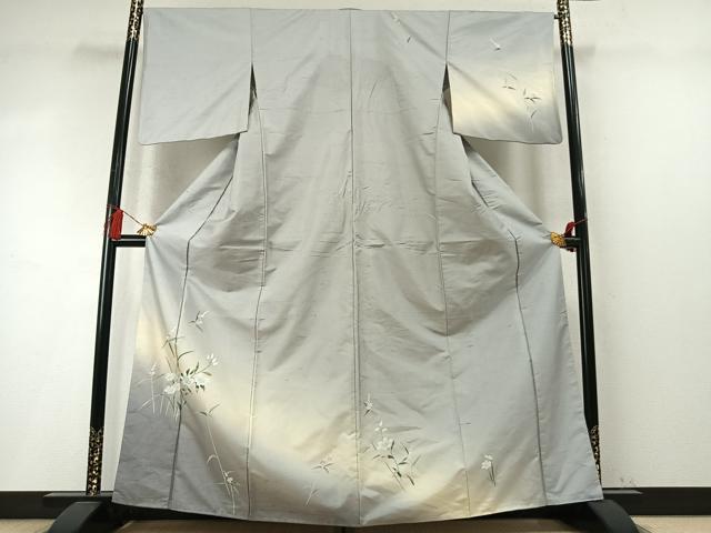 平和屋着物●訪問着 白山紬 友禅 草花文 正絹 逸品 AABM8507fy