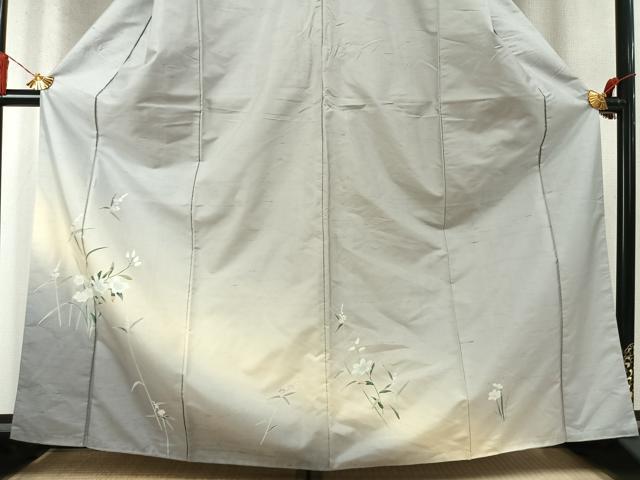 平和屋着物●訪問着 白山紬 友禅 草花文 正絹 逸品 AABM8507fy