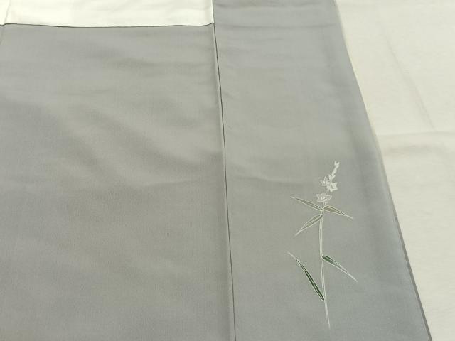 平和屋着物●訪問着 白山紬 友禅 草花文 正絹 逸品 AABM8507fy