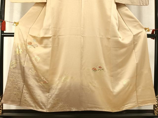 平和屋着物●訪問着 刺繍 草花文 暈し染め 金糸 金彩 正絹 逸品 未使用 AABM8508fy