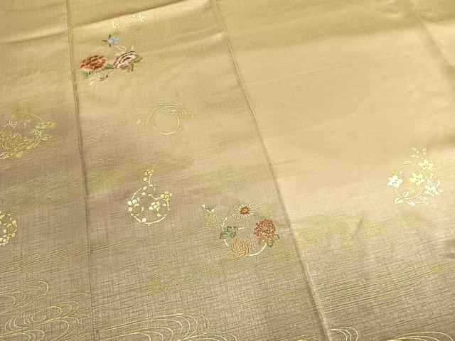 平和屋着物●訪問着 刺繍 草花文 暈し染め 金糸 金彩 正絹 逸品 未使用 AABM8508fy