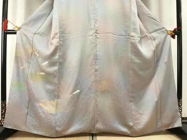 平和屋着物●人間国宝 福田喜三郎 訪問着 刺繍 雲取り扇面文 暈し染め 金彩 正絹 逸品 AABM8516fy