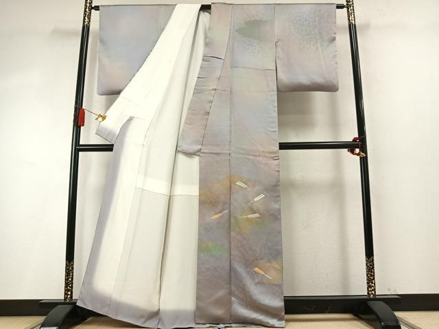 平和屋着物●人間国宝 福田喜三郎 訪問着 刺繍 雲取り扇面文 暈し染め 金彩 正絹 逸品 AABM8516fy